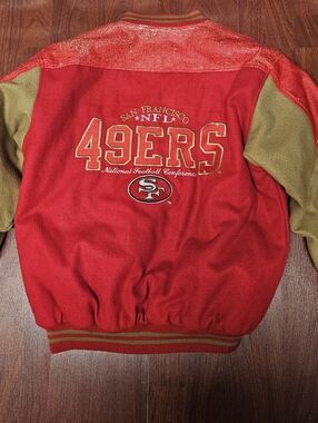 NFL San Francisco 49ers Red and Gold Logo 7 Varsity Jacket Size Large